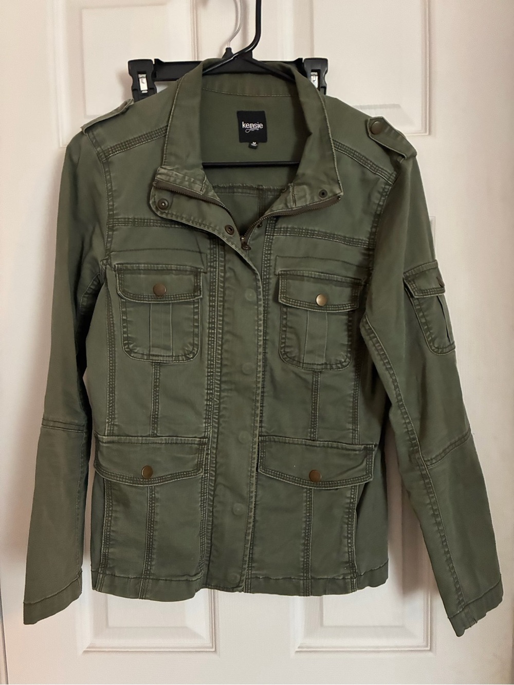 kensie Olive Green Utility Jacket with Patch Pockets